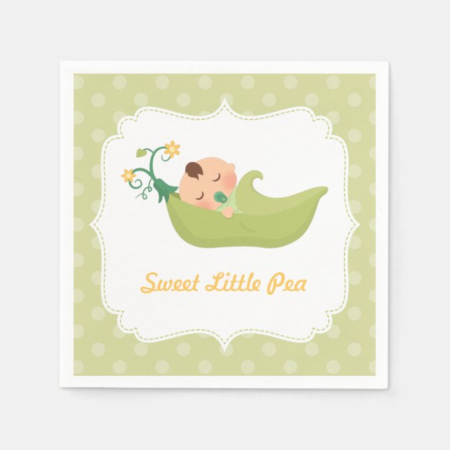Sweet Pea in a Pod Boy Baby Shower Party Supplies Napkin (Front)