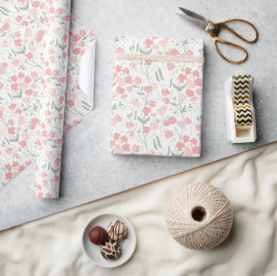 Sweet Pea PInk and Cream Floral Wrapping Paper