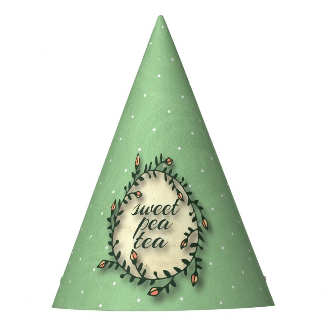 Sweet Pea Tea Birthday –Green Polka-Dot Party Hat (Front)