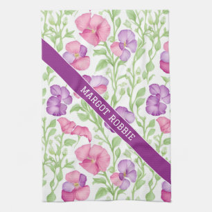 Sweet pea Watercolor Colorful Personalized Pattern Tea Towel