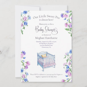 Sweet Pea Watercolor Florals Baby Shower  Invitation