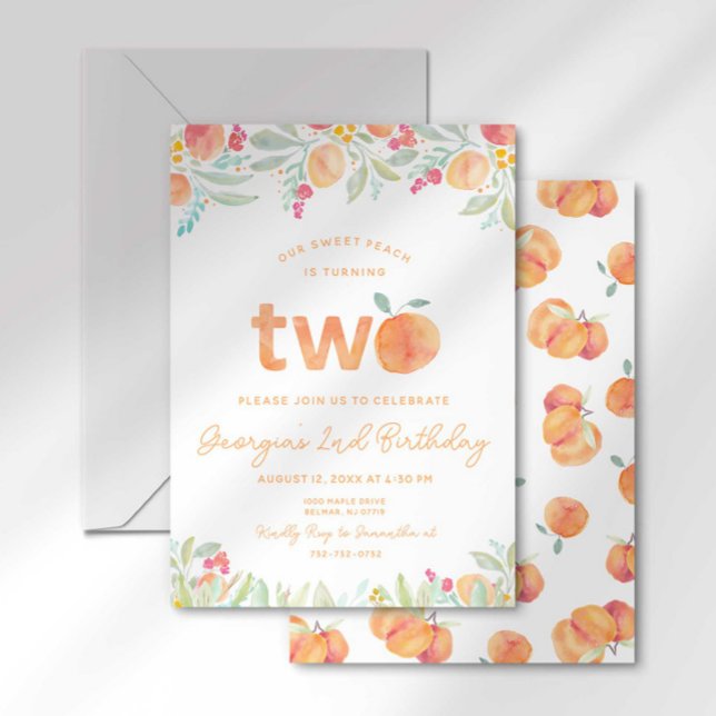 Sweet Peach 2nd Birthday Invitation (Creator Uploaded)