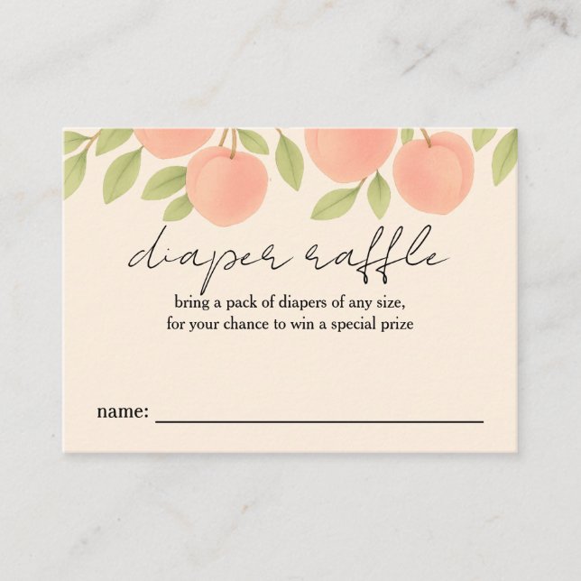 Sweet Peach Baby Shower Diaper Raffle Business Card (Front)