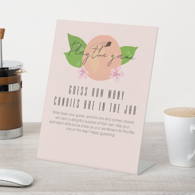 Sweet peach baby shower guess how many game pedestal sign (In SItu)