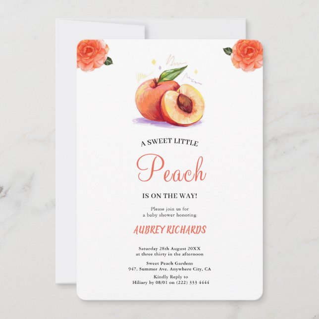 SWEET PEACH babyshower invitation (Front)