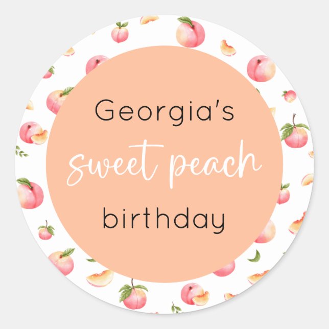 Sweet Peach Birthday Classic Round Sticker (Front)
