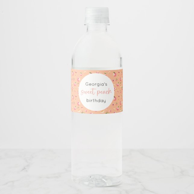 Sweet Peach Birthday Water Bottle Label (Front)