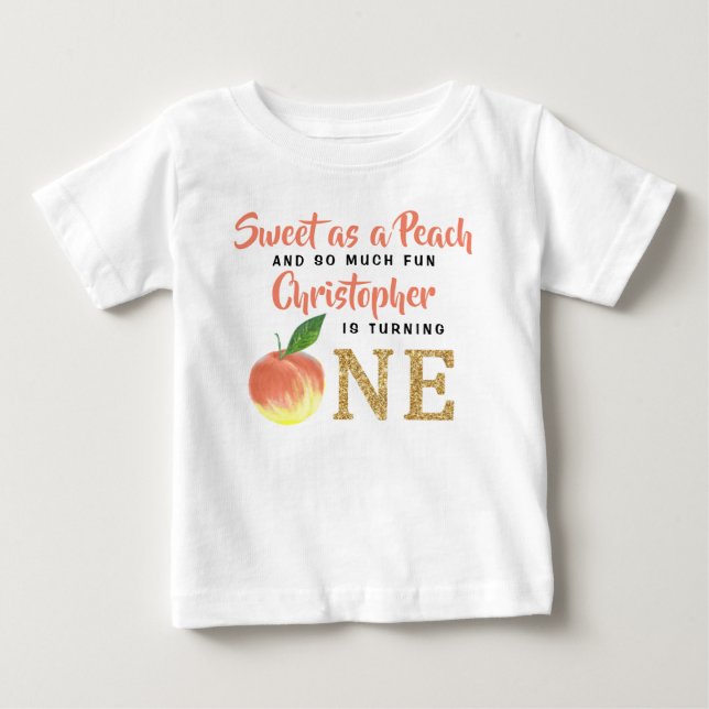 Sweet Peach Boys 1st Birthday Baby T-Shirt (Front)