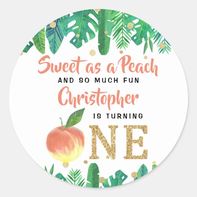 Sweet Peach Boys 1st Birthday Classic Round Sticker (Front)