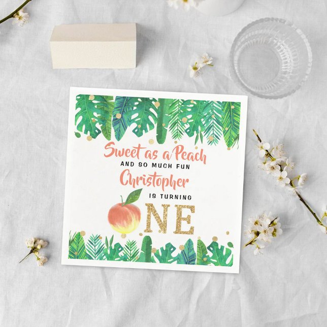Sweet Peach Boys 1st Birthday Napkin (Creator Uploaded)