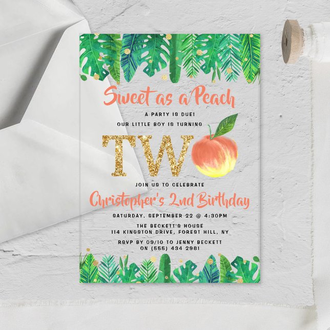 Sweet Peach Boys 2nd Birthday Acrylic Invitations (Creator Uploaded)