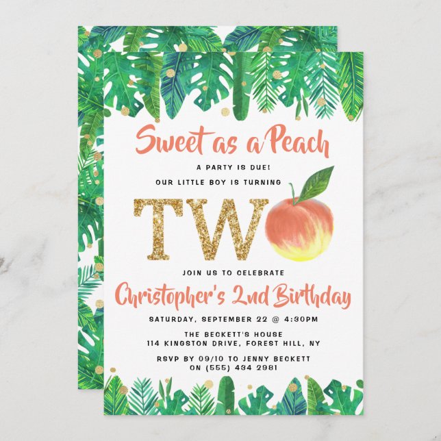 Sweet Peach Boys 2nd Birthday Invitation (Front/Back)