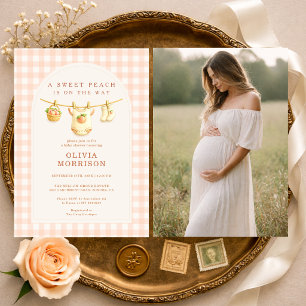 Sweet Peach Clothesline Photo Baby Shower Invitation