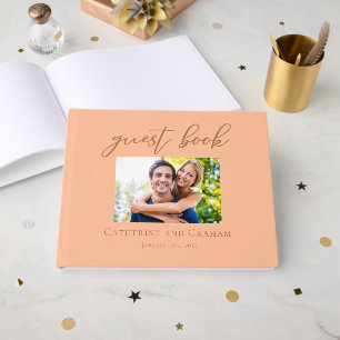Sweet Peach Couple Photo Summer Wedding Guest Book