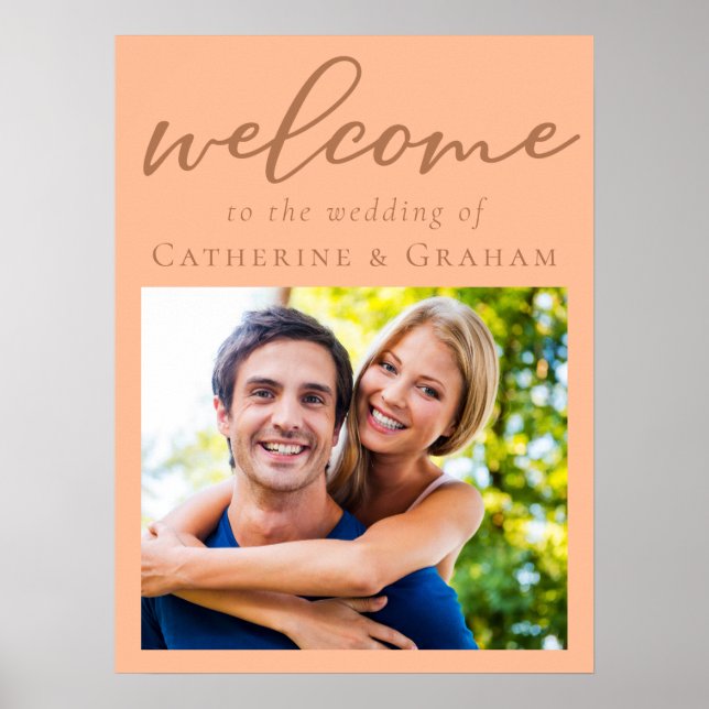 Sweet Peach Couple Photo Welcome to Our Wedding Poster (Front)