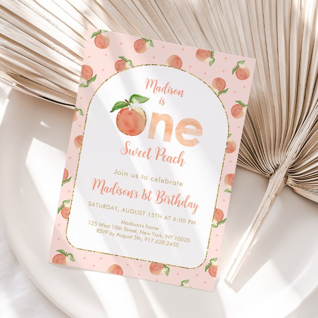 Sweet Peach First Birthday Invitation (Creator Uploaded)