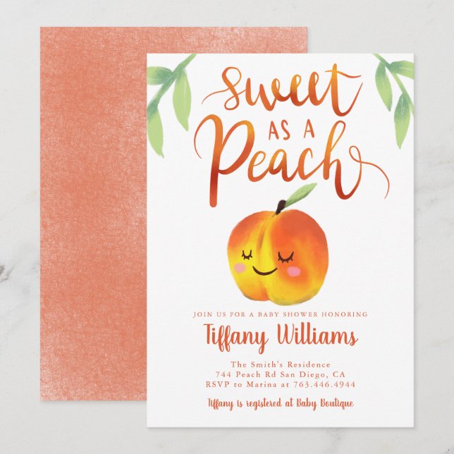 Sweet Peach Girl Baby Shower Invitation (Front/Back)