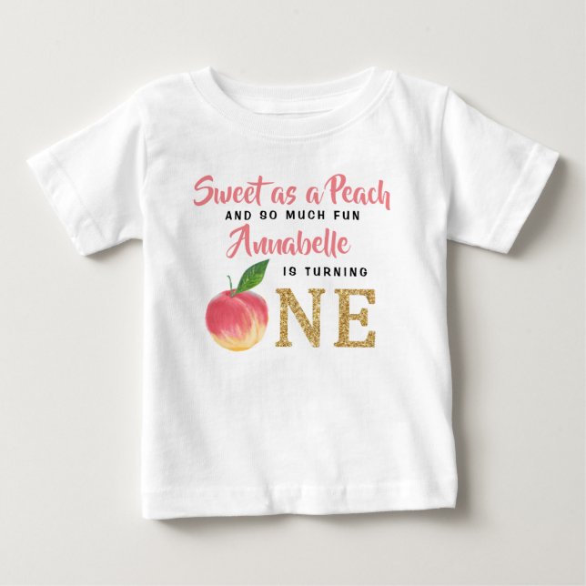 Sweet Peach Girls 1st Birthday Baby T-Shirt (Front)