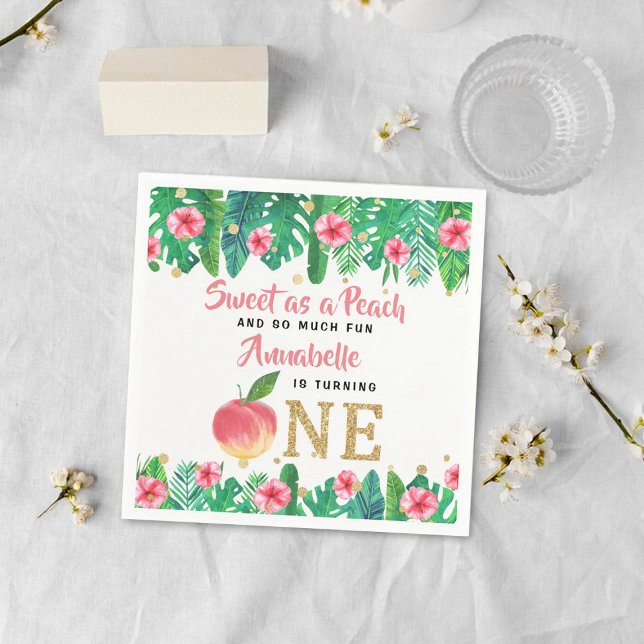 Sweet Peach Girls 1st Birthday Napkin (Creator Uploaded)
