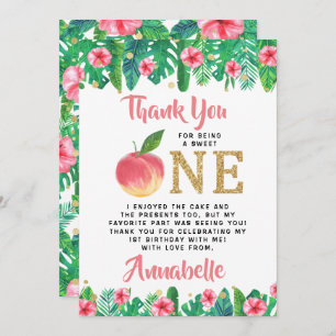 Sweet Peach Girls 1st Birthday Thank You Card