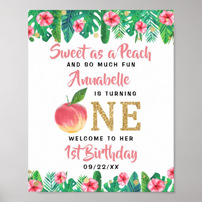 Sweet Peach Girls 1st Birthday Welcome Poster (Front)