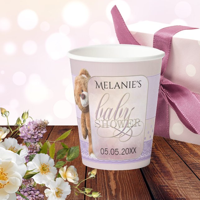 Sweet Peach Lilac Teddy Bear Baby Shower Paper Cups (Creator Uploaded)