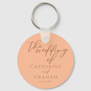Sweet Peach Minimalist Script Summer Wedding Key Ring