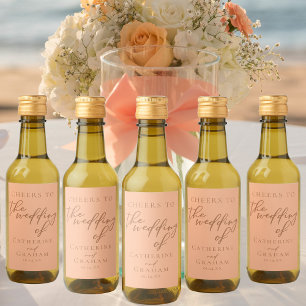 Sweet Peach Minimalist Script Summer Wedding Mini Wine Label