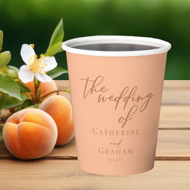 Sweet Peach Minimalist Script Summer Wedding Paper Cups (Creator Uploaded)