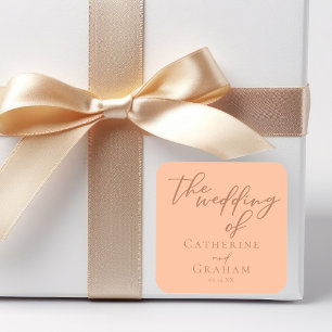 Sweet Peach Minimalist Script Summer Wedding Square Sticker