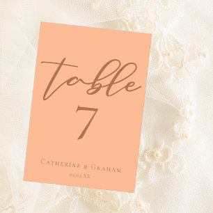 Sweet Peach Minimalist Script Summer Wedding Table Number