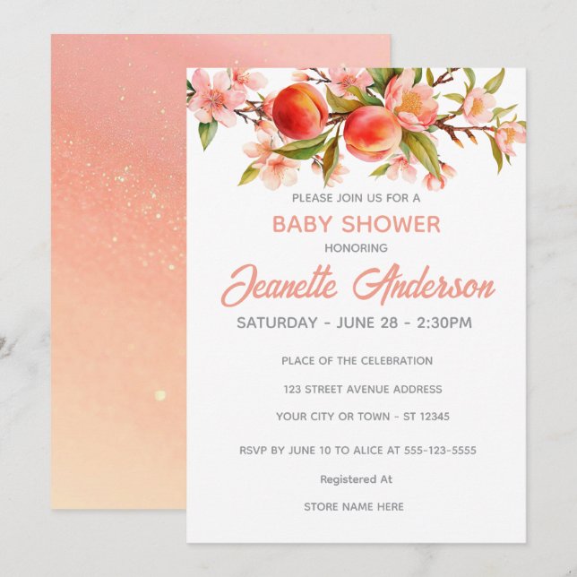 Sweet Peach Orchard Baby Shower Invitation (Front/Back)
