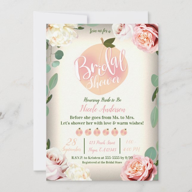 SWEET PEACH Southern Charm Floral Bridal Shower Invitation (Front)