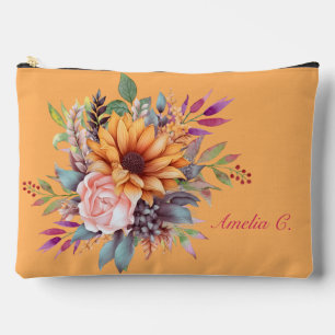 Sweet Peach Tone Floral Cosmetic Bag