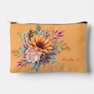 Sweet Peach Tone Floral Cosmetic Bag