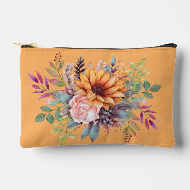 Sweet Peach Tone Floral Cosmetic Bag (Front)