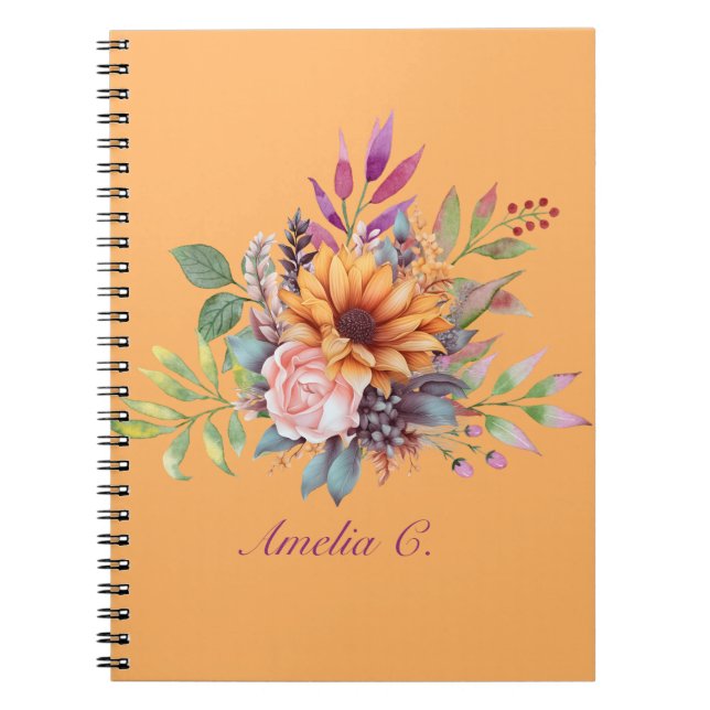 Sweet Peach Tone Watercolor Floral Notebook (Front)
