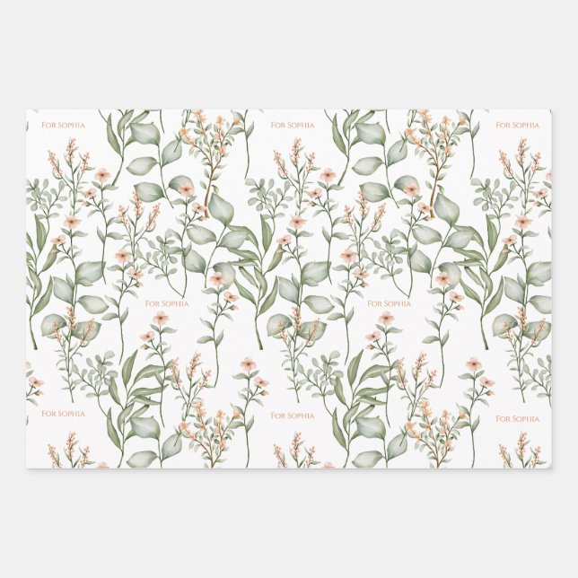 Sweet peachy floral Wrapping Paper Sheet Set of 3 (Front)