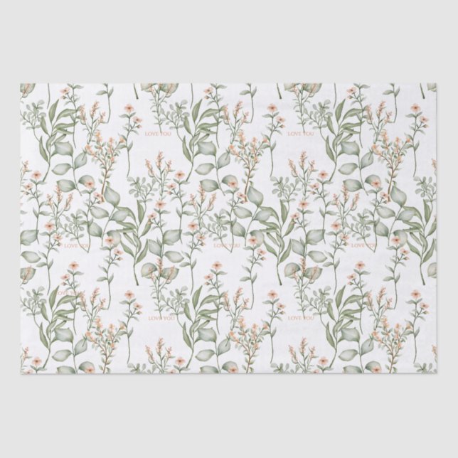 Sweet peachy florals and greens Tissue Paper (Front)