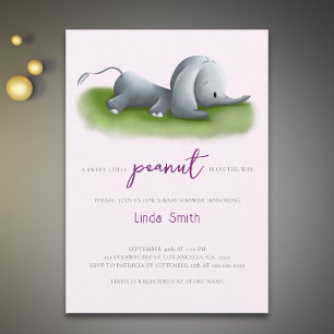 Sweet Peanut Elephant Girl Baby Shower Invitation