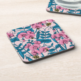 Sweet peas and bumblebees 2 coaster