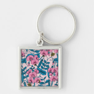 Sweet peas and bumblebees 2 key ring