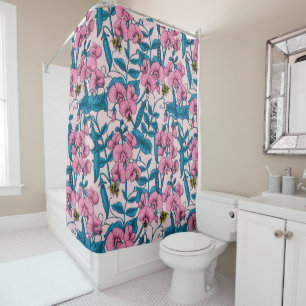Sweet peas and bumblebees 2 shower curtain