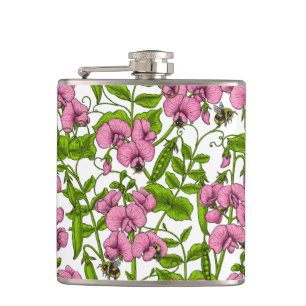 Sweet peas and bumblebees 4 hip flask