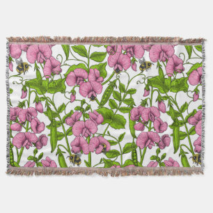 Sweet peas and bumblebees 4 throw blanket