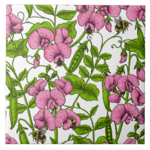 Sweet peas and bumblebees 4 tile