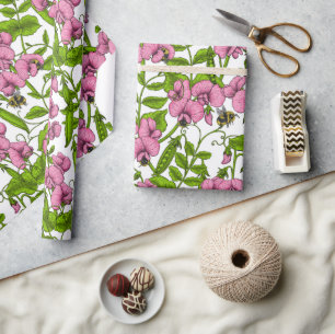 Sweet peas and bumblebees 4 wrapping paper
