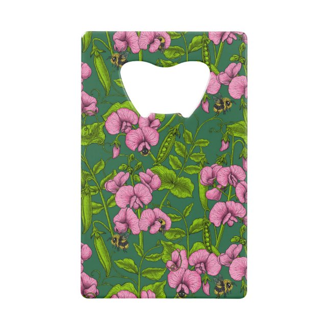Sweet peas and bumblebees, green and pink (Front)