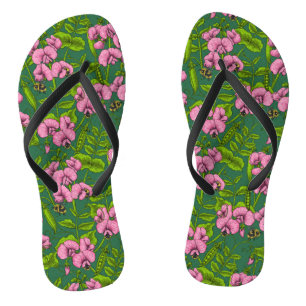 Sweet peas and bumblebees, green and pink jandals