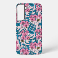 Sweet peas and bumblebees, pink and blue